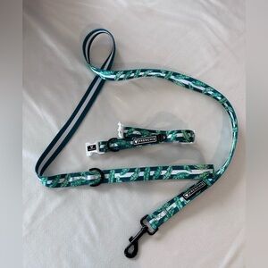 Frenchie Green Tropical Print Comfort Dog Collar and Leash Set